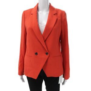 Buckley Womens Blazer Orange Polyester Blend Button Long Sleeve Size 8